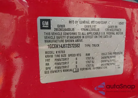 2007 Chevrolet Silverado 1500 Work Truck z USA, uszkodzony, nr VIN 1GCEK14J67Z572382